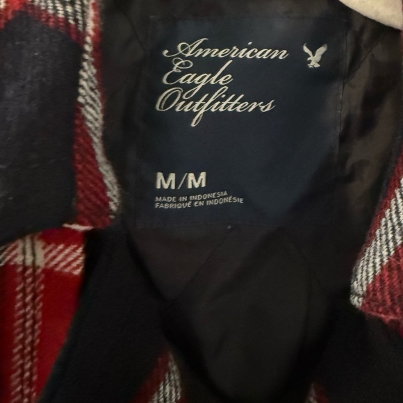 American Eagle Outfitters Red and Black Plaid Pea Coat - Picture 3 of 3